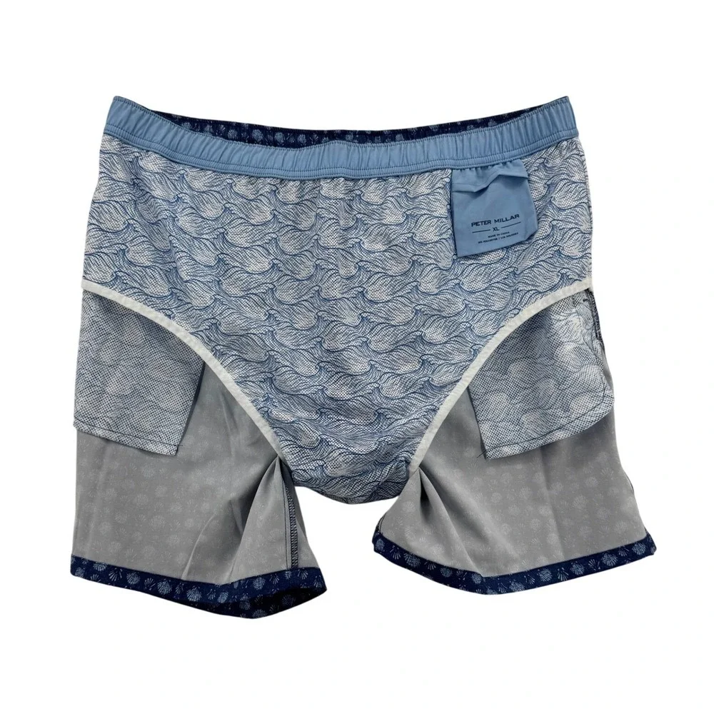 NWT Peter Millar Swim Trunks Mens XL Blue Seashell Crown MS25P13 Koozie